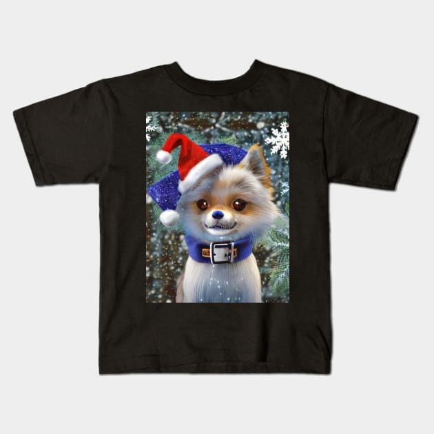 Smiling little christmas anime dog with hat. Kids T-Shirt by Stades